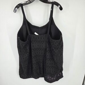Cacique Swim Black Lace Overlay Tankini Swim Top Lightly Lined No Wire Size 28